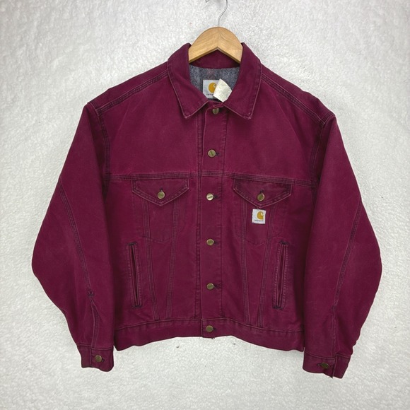Carhartt Trucker Jacket Blanket Lined‎ Mens Medium JB181 RBY Ruby Maroon